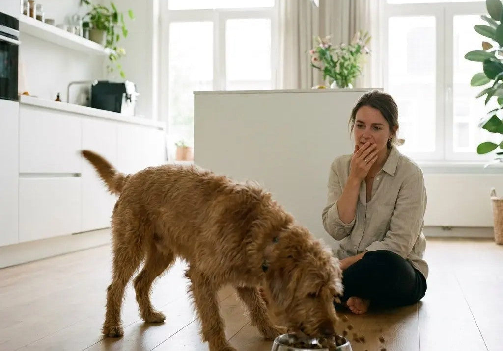 Hond schrokt eten