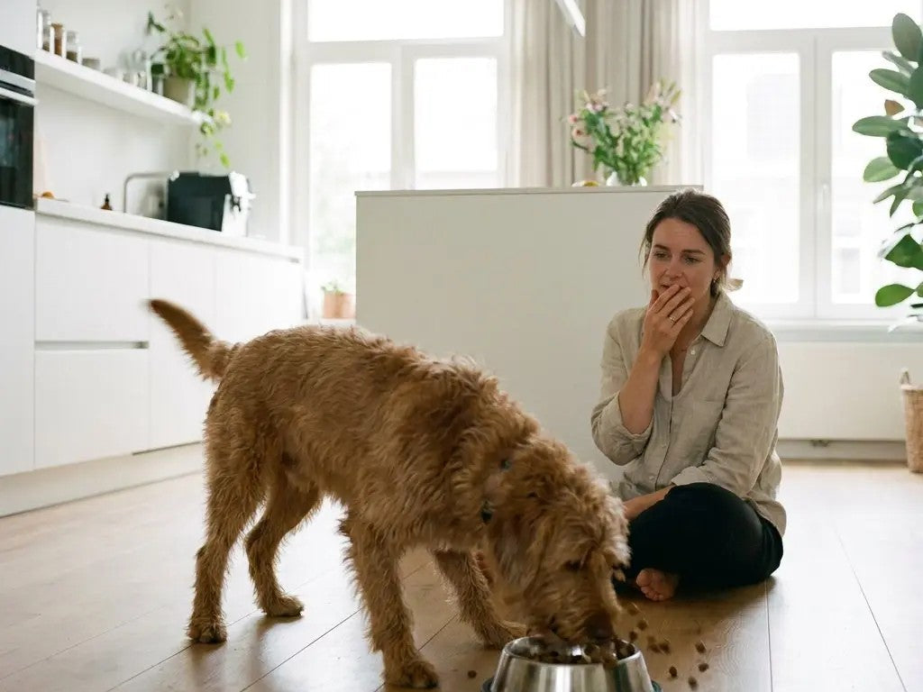 Hond schrokt eten