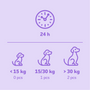 Doseeradvies Braaaf Lamsbeen – niet geschikt voor honden onder 15kg, 1 hondensnack per dag voor honden van 15-30kg, 2 per dag voor honden boven 30kg