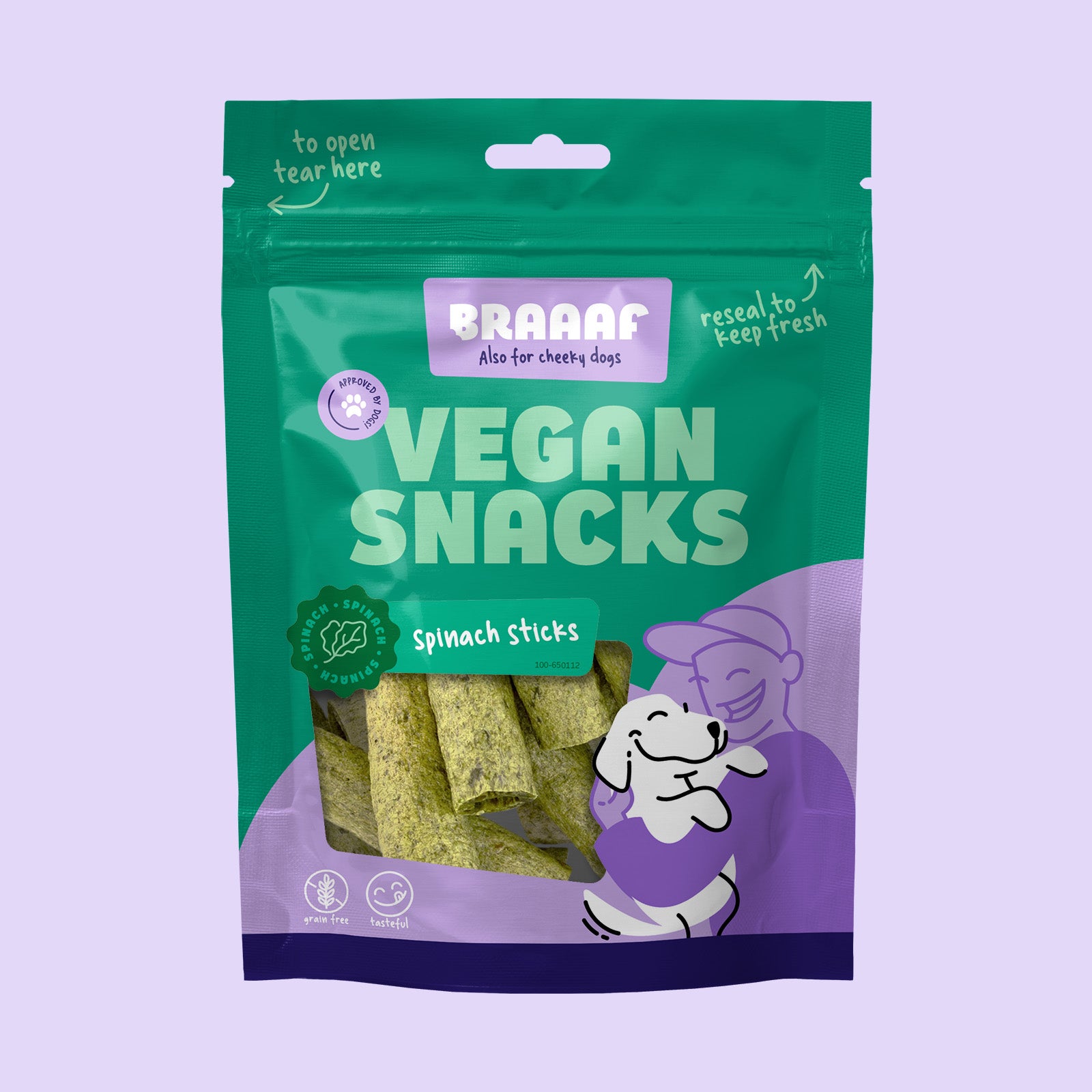 Groene verpakking van braaaf vegan hondensnacks